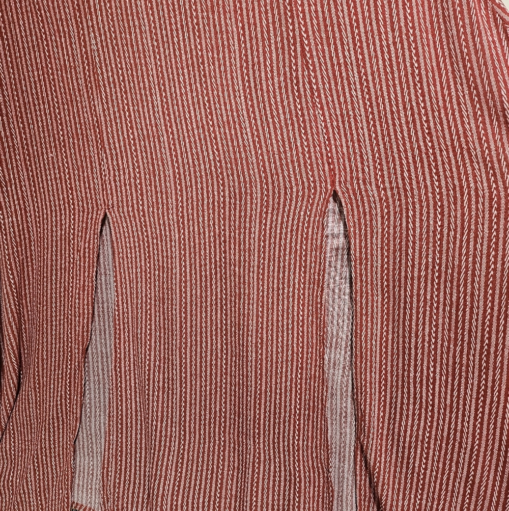 Hayden LA Rust Red Cream Striped Boho Short Sleeve Maxi Dress Large - Picture 4 of 10
